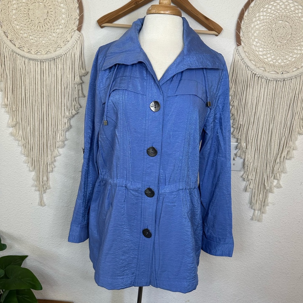 Cheryl Nash Blue Utility Jacket with Relaxed Fit and Wide Collar Large